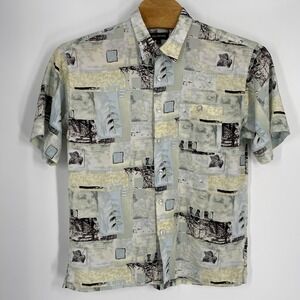 Marc Edwards Mens XL‎ Extra Large Gray Hawaiian Print Rayon Shirt